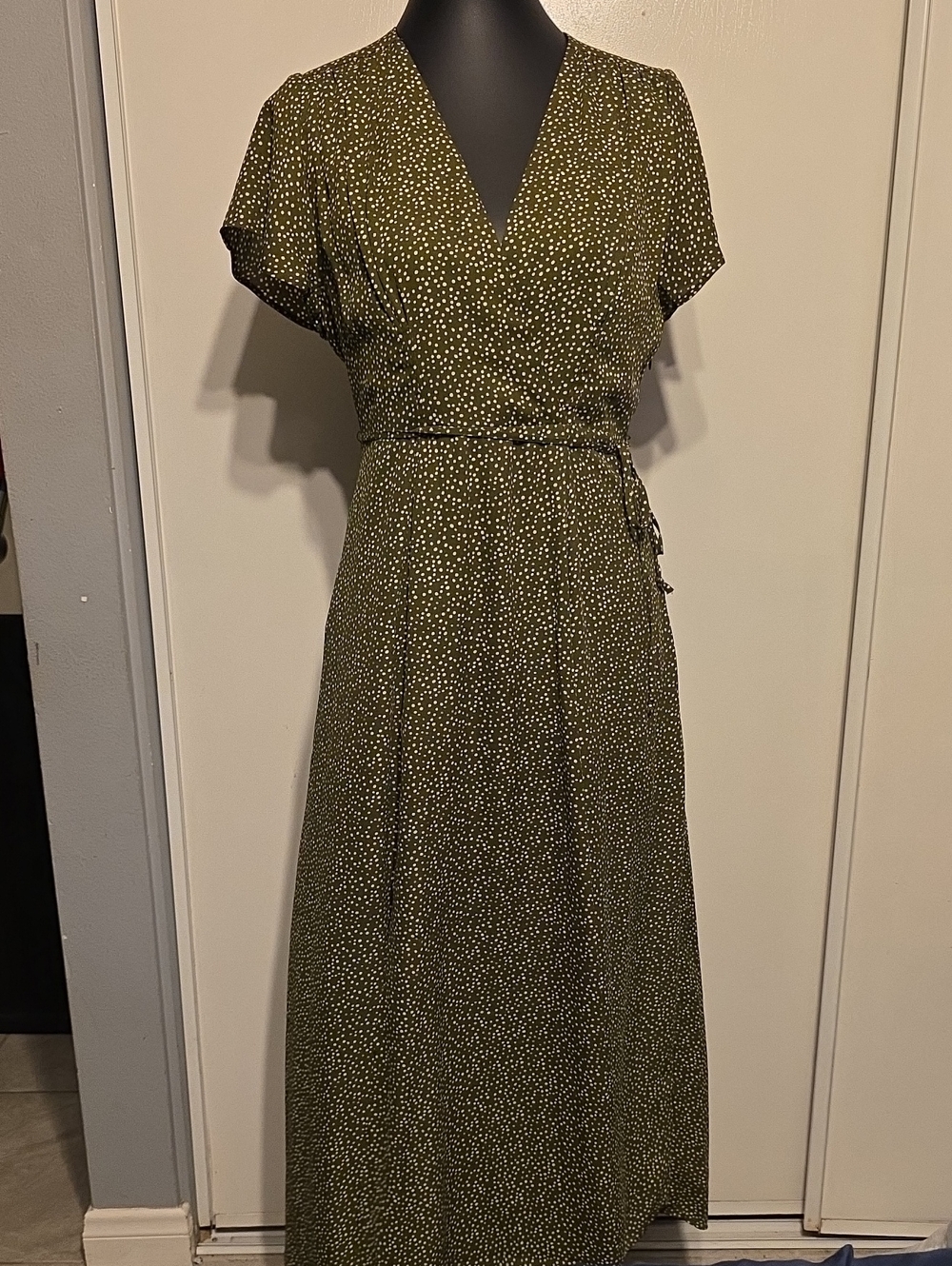 Blue Rain Olive Green Polka Dot Wrap Maxi Dress
